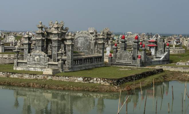 Elaborate family tombs on coast east of Hue